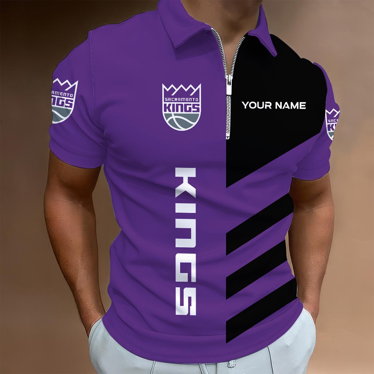 Sportswearmerch Sacramento Kings NBA Lapel Zip Polo Shirt For Fan