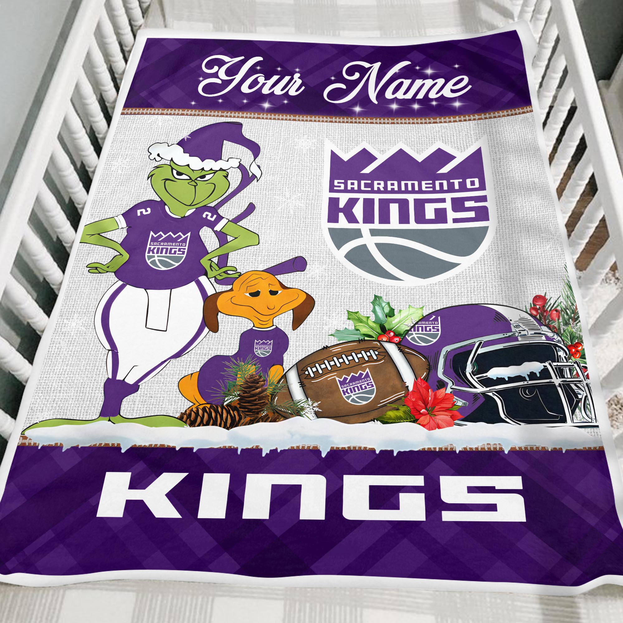 Sportswearmerch Sacramento Kings NBA x Grinch Christmas Fleece Blanket For Fan