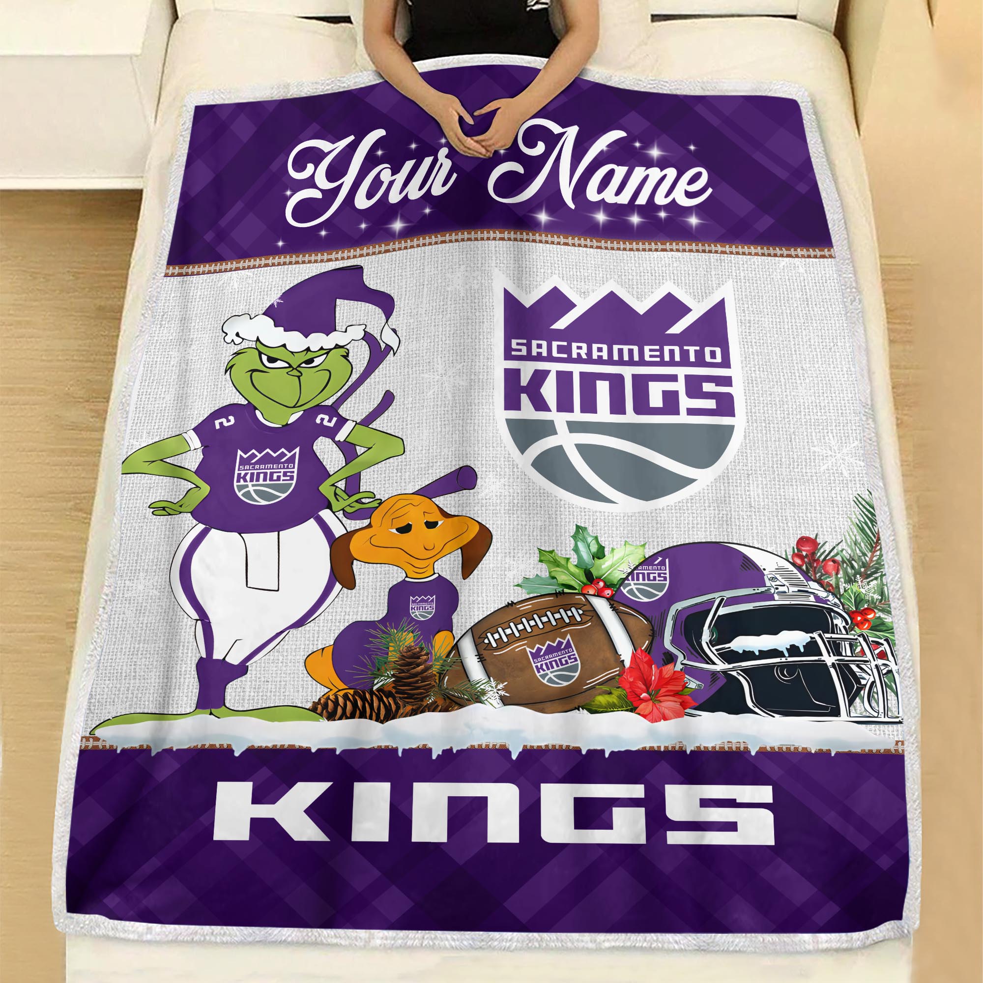 Sportswearmerch Sacramento Kings NBA x Grinch Christmas Fleece Blanket For Fan