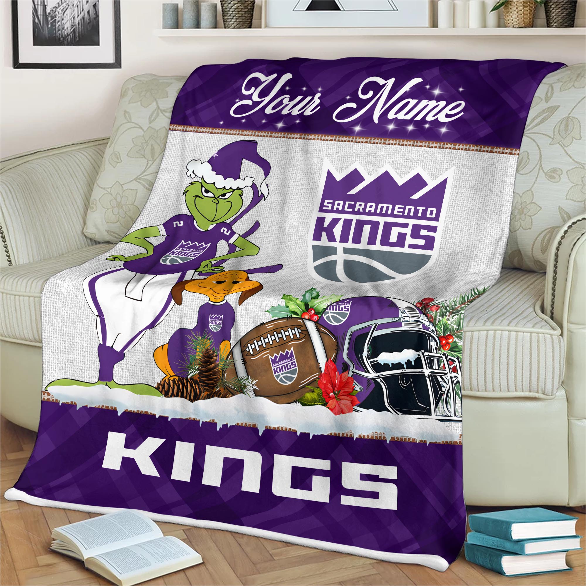 Sportswearmerch Sacramento Kings NBA x Grinch Christmas Fleece Blanket For Fan