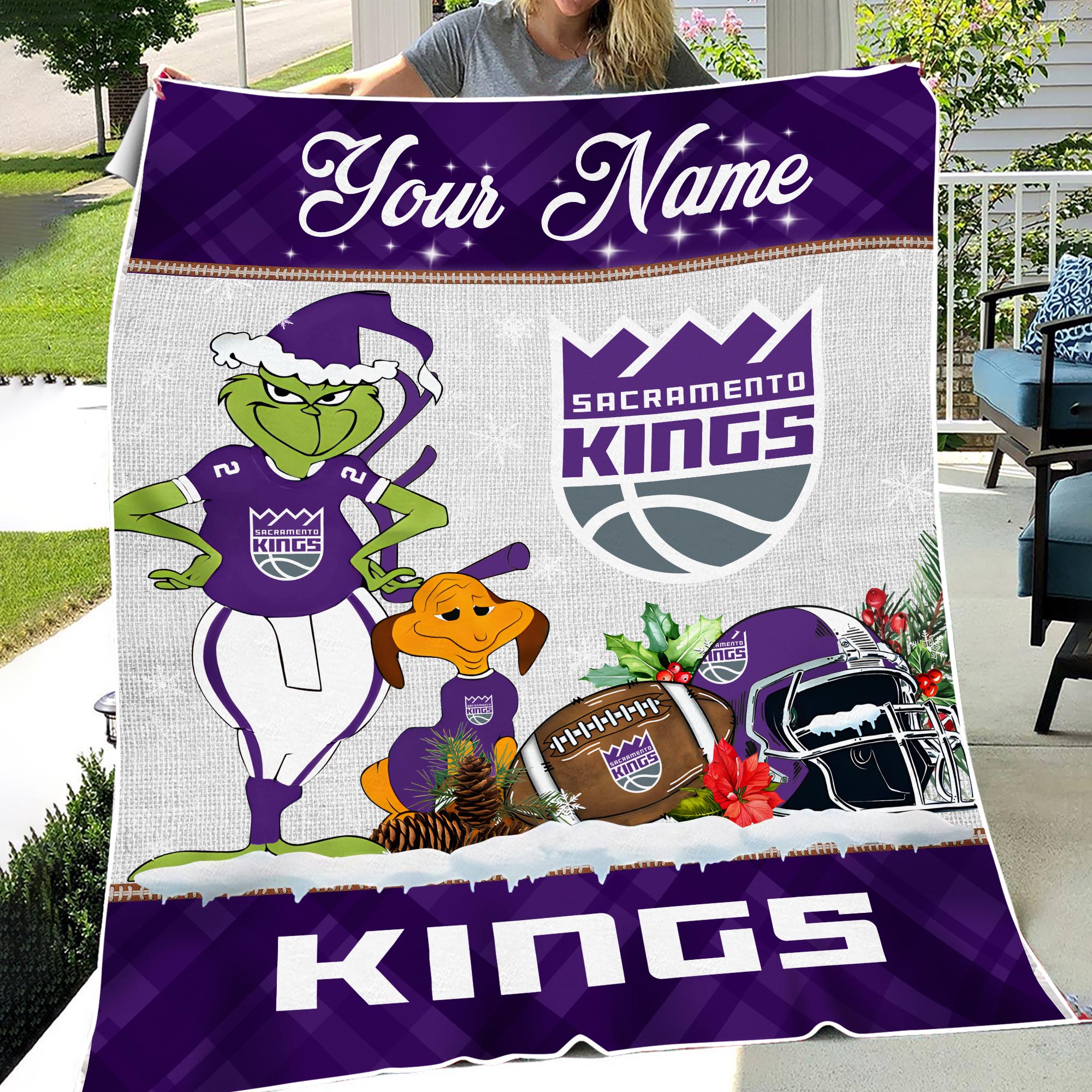 Sportswearmerch Sacramento Kings NBA x Grinch Christmas Fleece Blanket For Fan