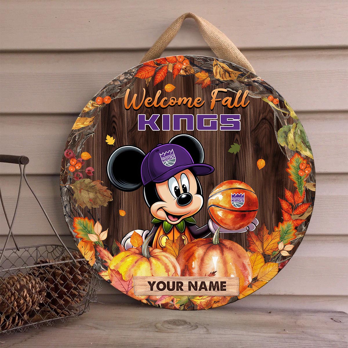 Sportswearmerch Sacramento Kings NBA x Mickey Round Wooden Sign For Fan