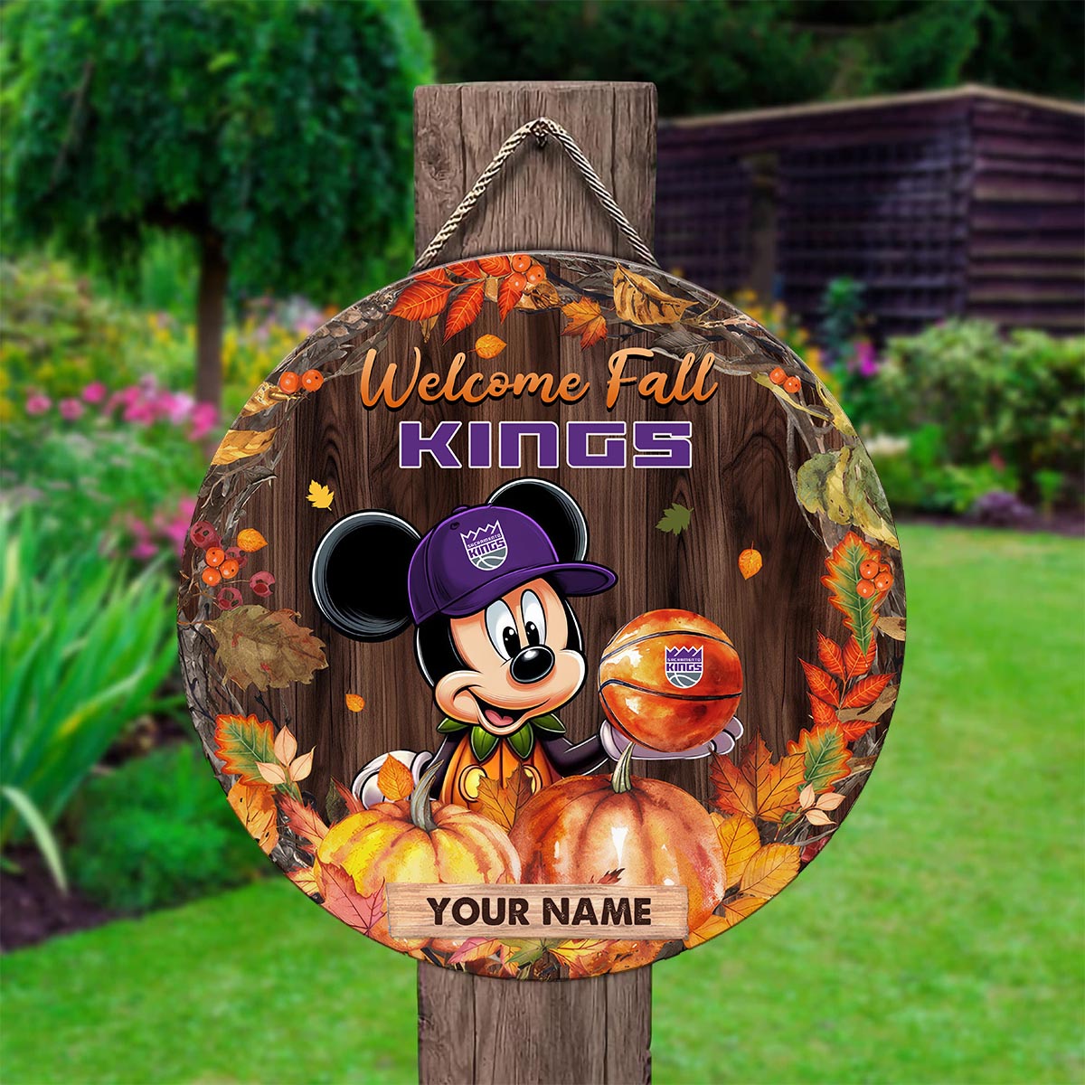 Sportswearmerch Sacramento Kings NBA x Mickey Round Wooden Sign For Fan
