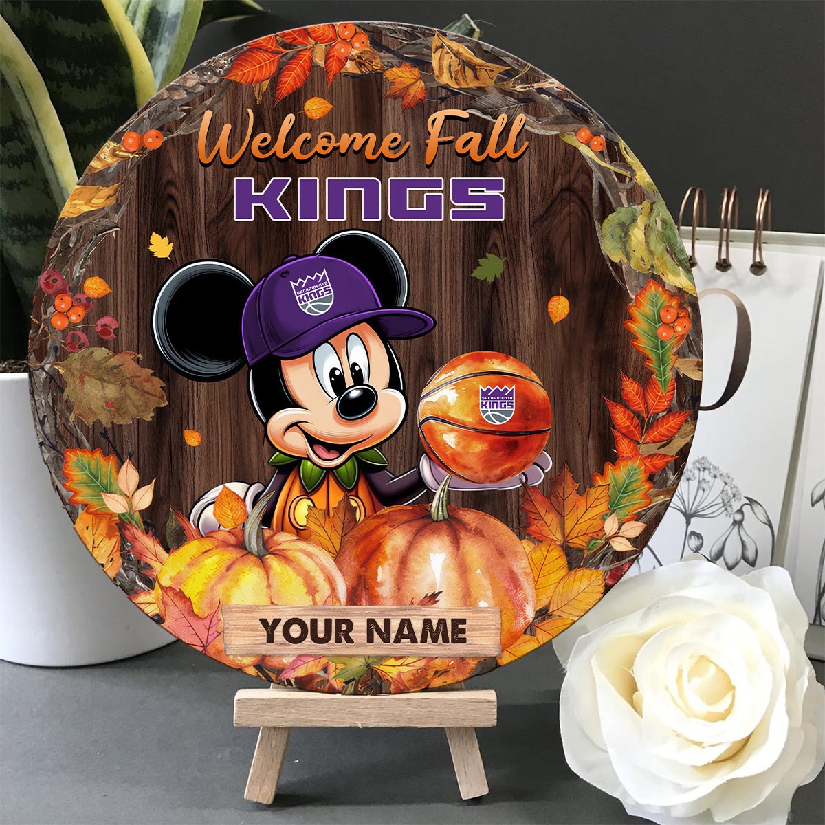 Sportswearmerch Sacramento Kings NBA x Mickey Round Wooden Sign For Fan