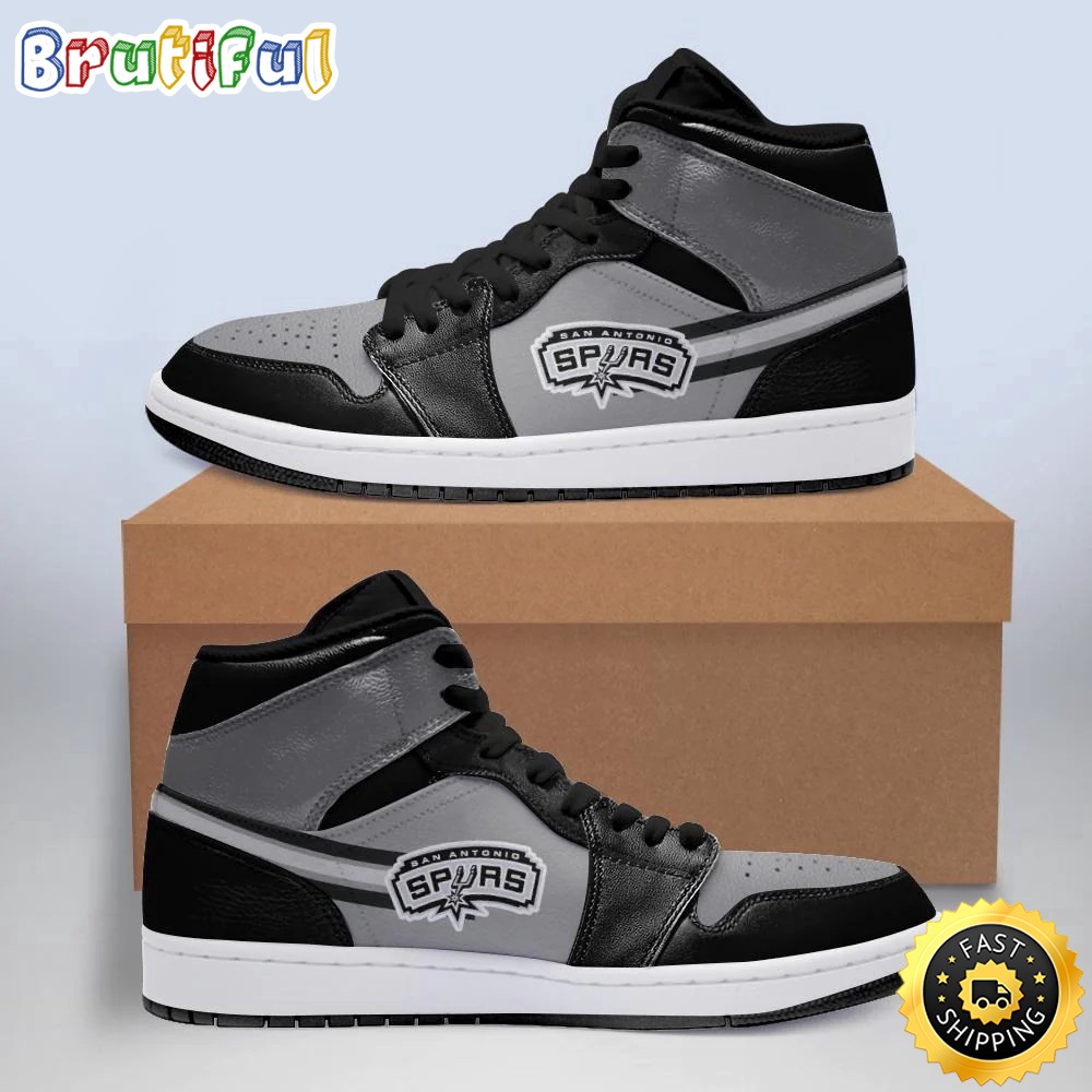 Sportswearmerch San Antonio Spurs NBA Black Silver AJ1 High Sneakers Shoes For Men And Women