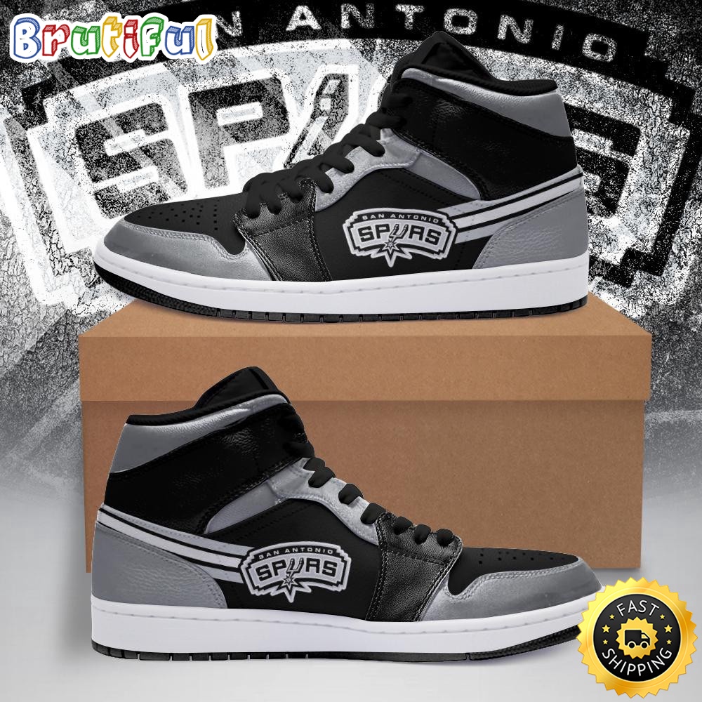 Sportswearmerch San Antonio Spurs NBA Black Silver AJ1 High Sneakers Shoes For Men And Women