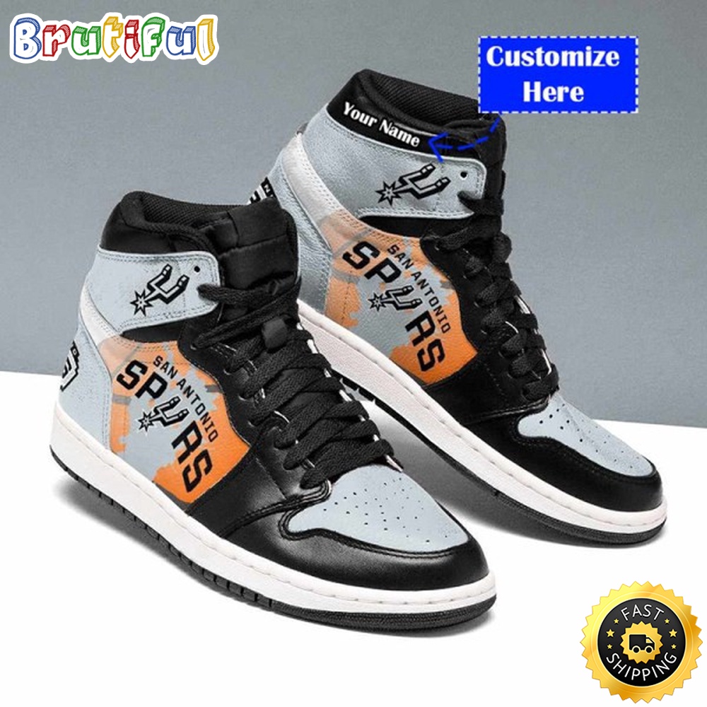 Sportswearmerch San Antonio Spurs NBA Black SIlver Timeless Jordan 1 Kicks AJ1 High Sneakers Shoes For Men And Women