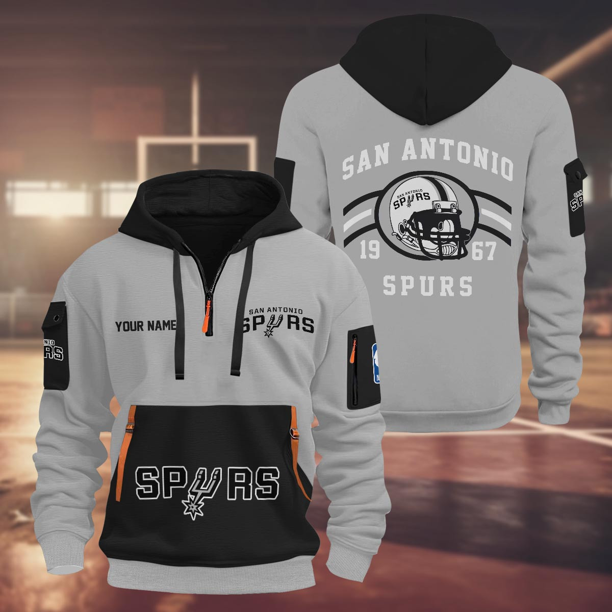 Sportswearmerch San Antonio Spurs NBA Half Zip Hoodie Personalized For Fan