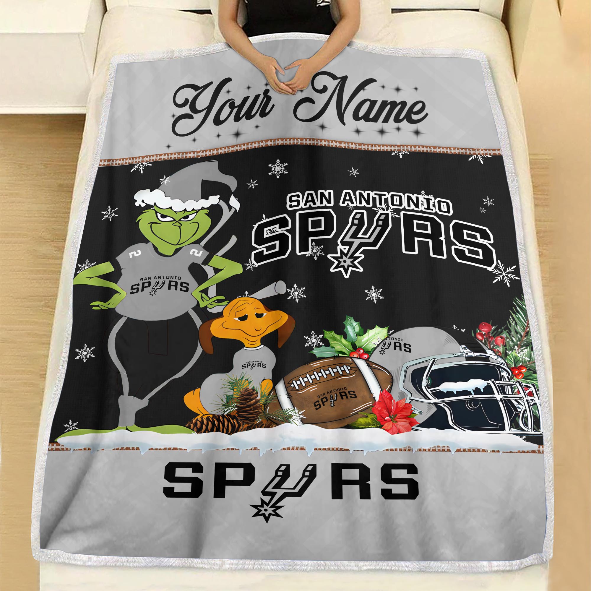 Sportswearmerch San Antonio Spurs NBA x Grinch Christmas Fleece Blanket For Fan