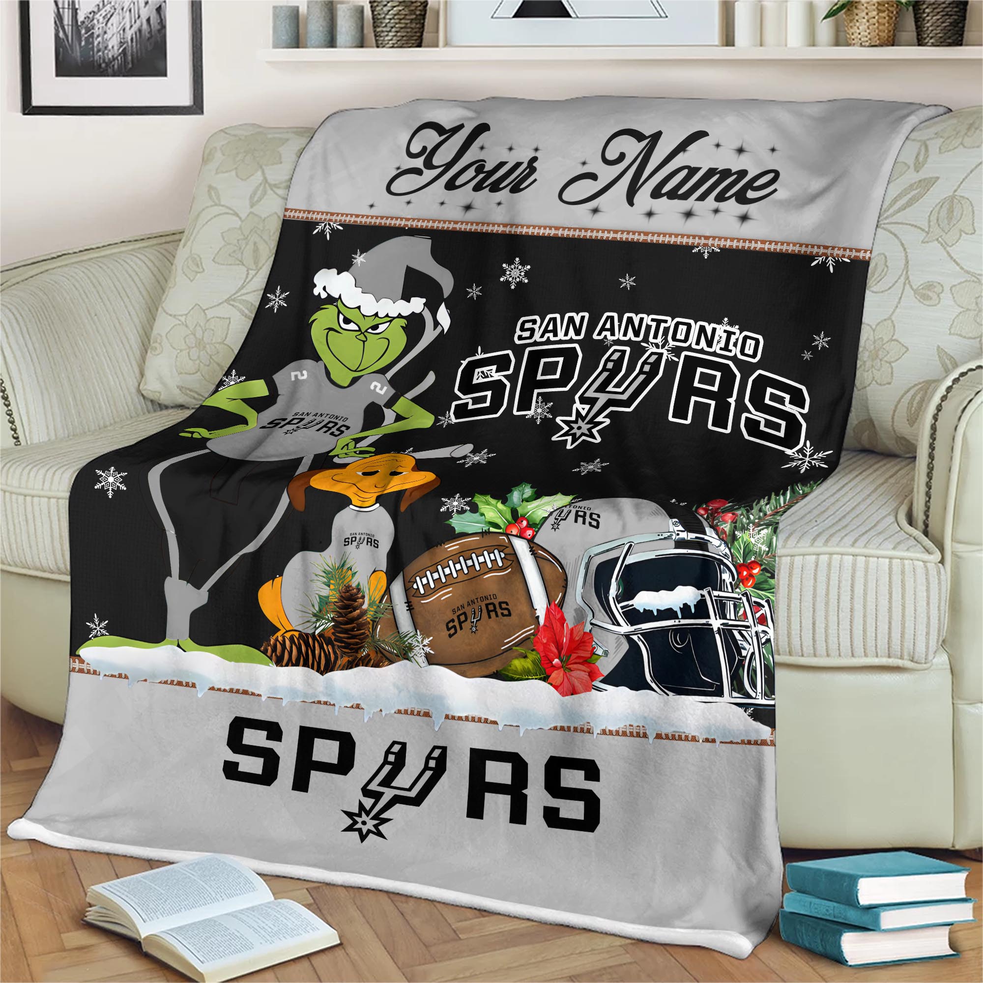 Sportswearmerch San Antonio Spurs NBA x Grinch Christmas Fleece Blanket For Fan