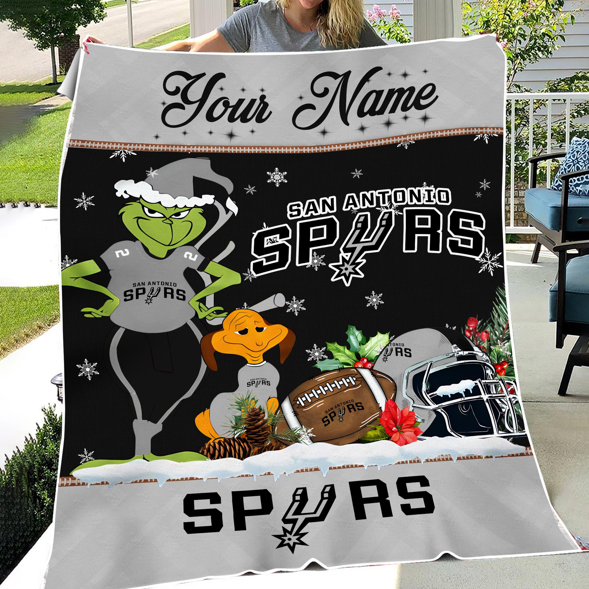 Sportswearmerch San Antonio Spurs NBA x Grinch Christmas Fleece Blanket For Fan