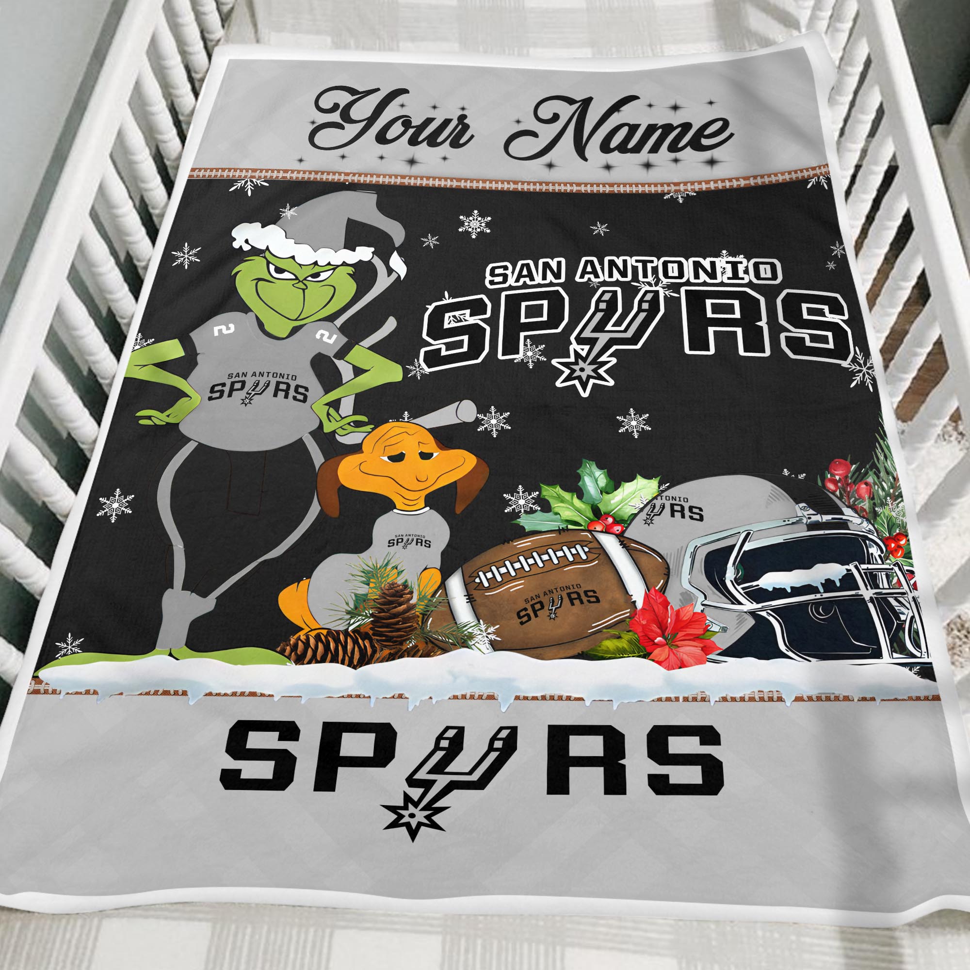 Sportswearmerch San Antonio Spurs NBA x Grinch Christmas Fleece Blanket For Fan