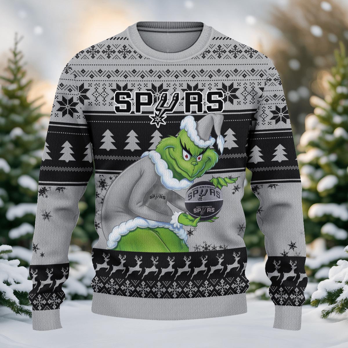 Sportswearmerch San Antonio Spurs NBA x Grinch Christmas Ugly Sweater For Fans