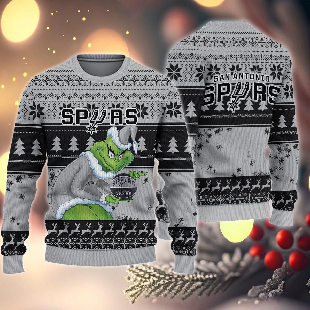 Sportswearmerch San Antonio Spurs NBA x Grinch Christmas Ugly Sweater For Fans