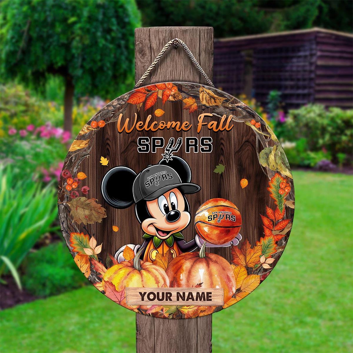 Sportswearmerch San Antonio Spurs NBA x Mickey Round Wooden Sign For Fan