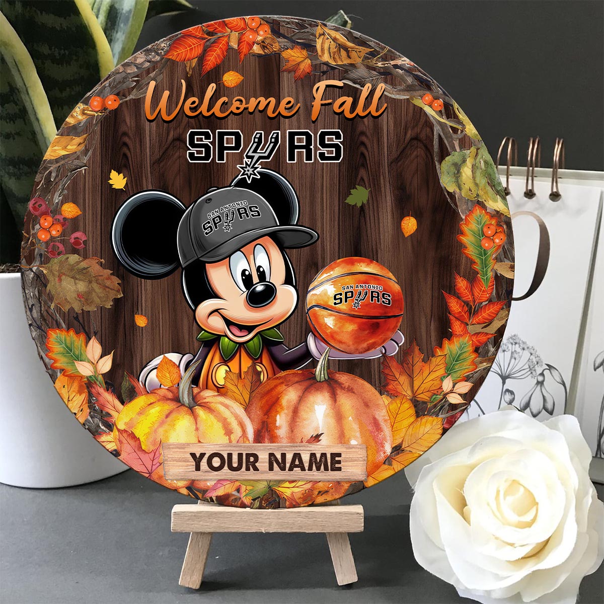 Sportswearmerch San Antonio Spurs NBA x Mickey Round Wooden Sign For Fan