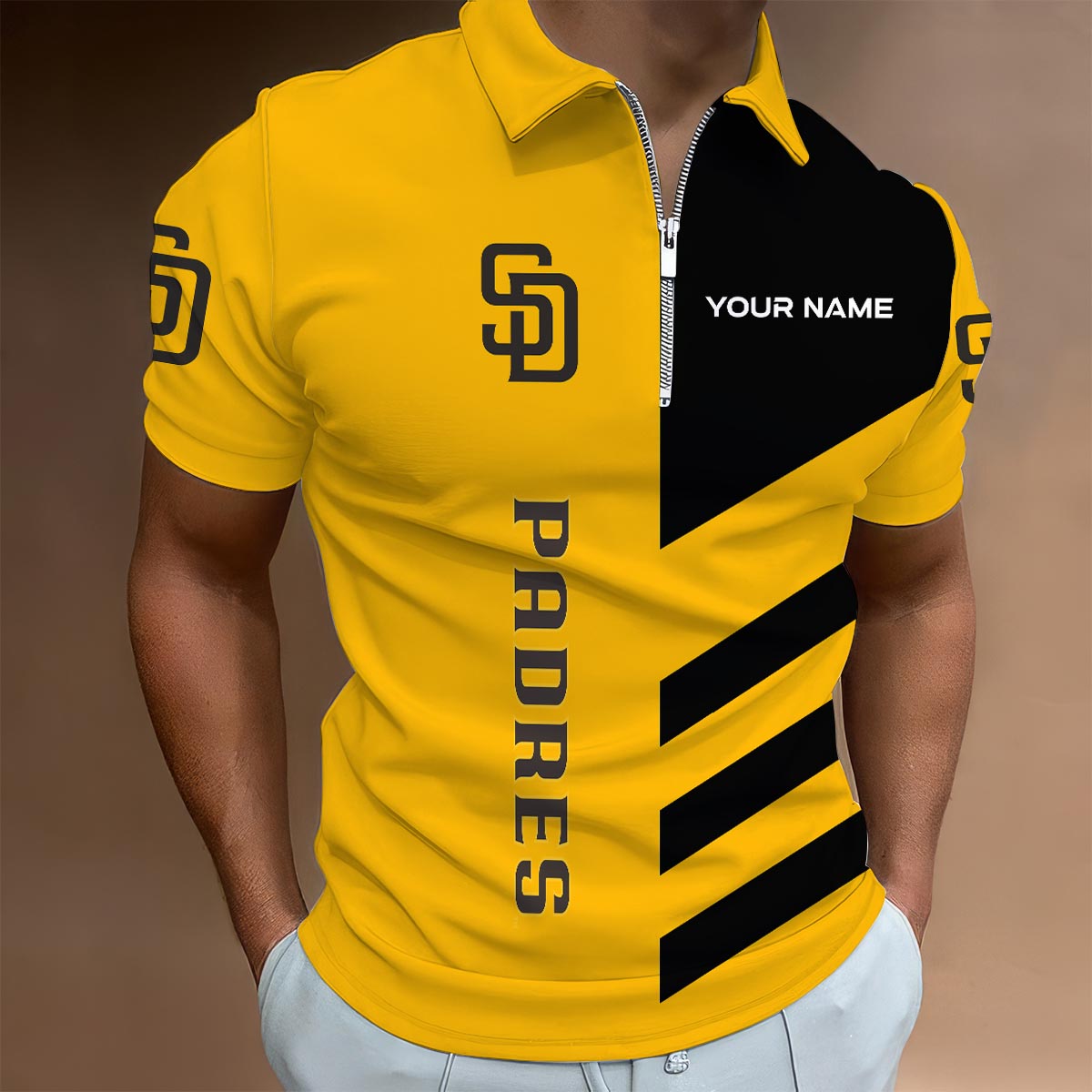 Sportswearmerch San Diego Padres MLB Lapel Zip Polo Shirt For Fan