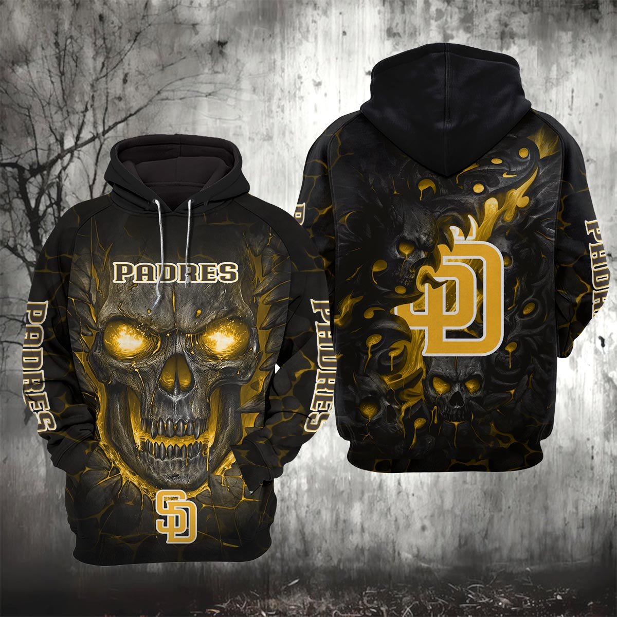 Sportswearmerch San Diego Padres MLB Lava Skull Hoodie For Fan