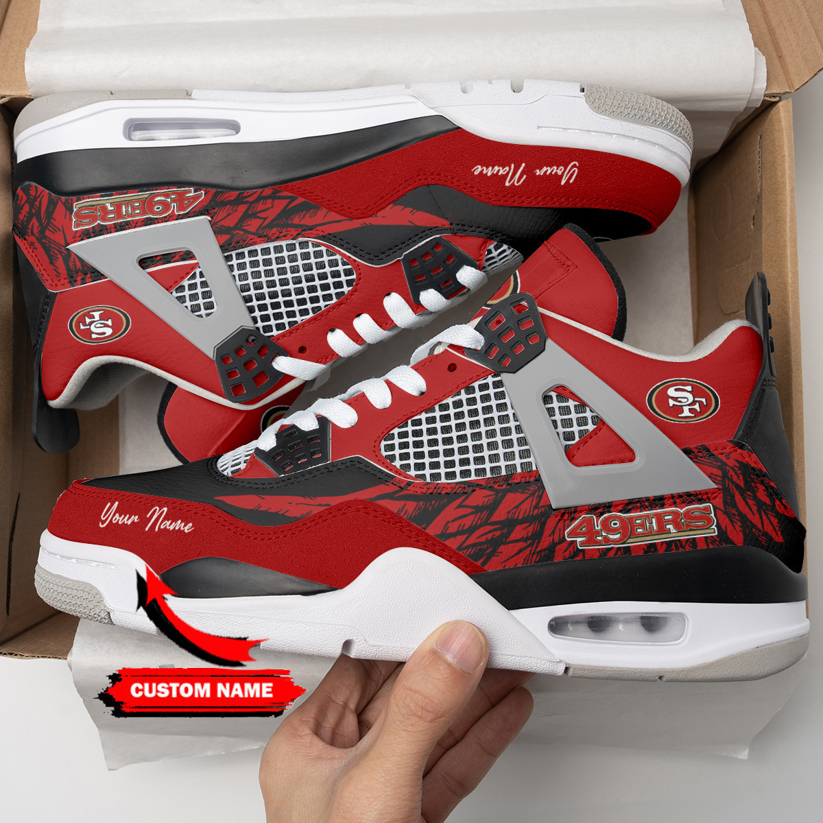 Sportswearmerch San Francisco 49ers NFL Air Jordan 4 Sneaker AJ4 Sneakers Shoes For Men And Women