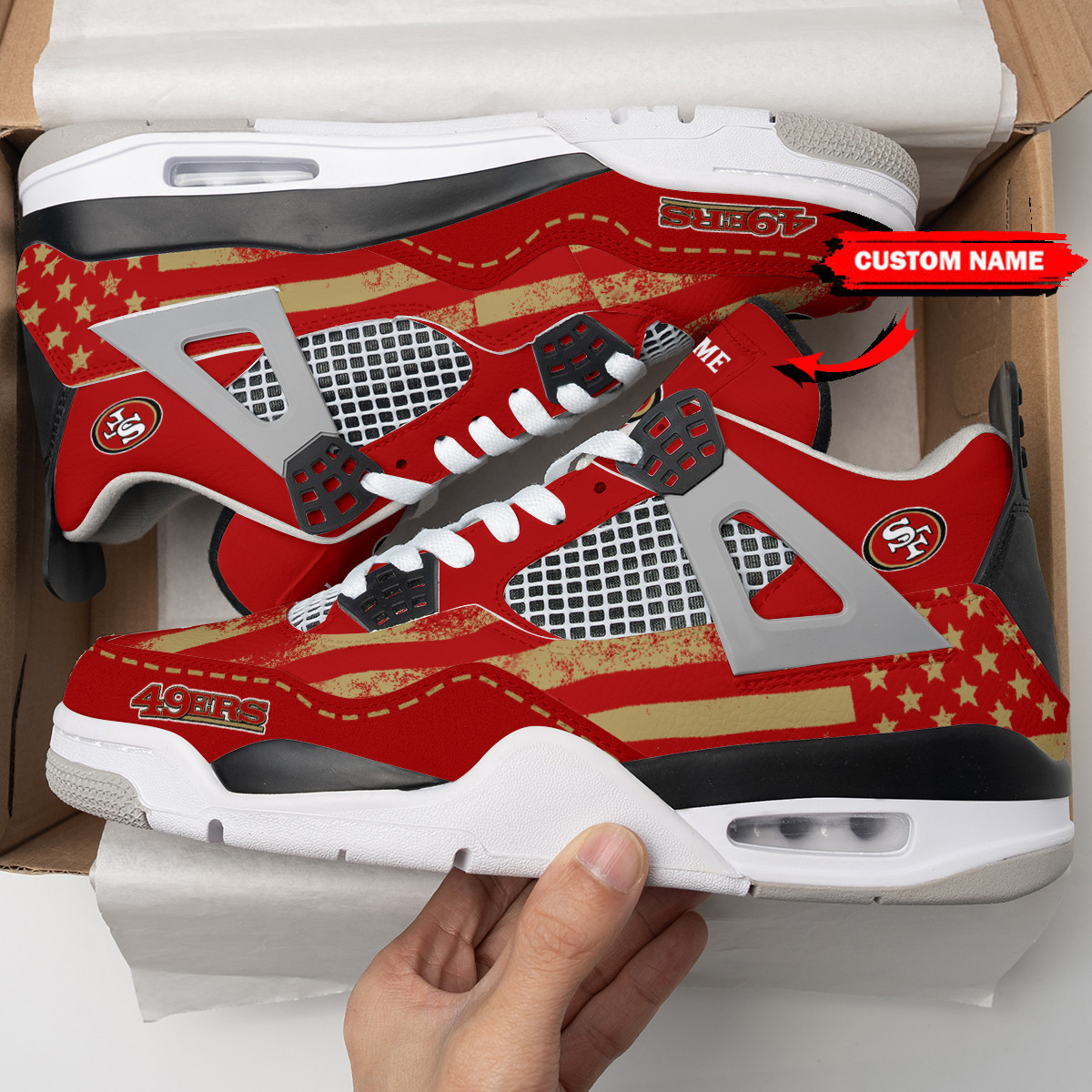 Sportswearmerch San Francisco 49ers NFL Air Jordan 4 Sneaker AJ4 Sneakers Shoes For Men And Women