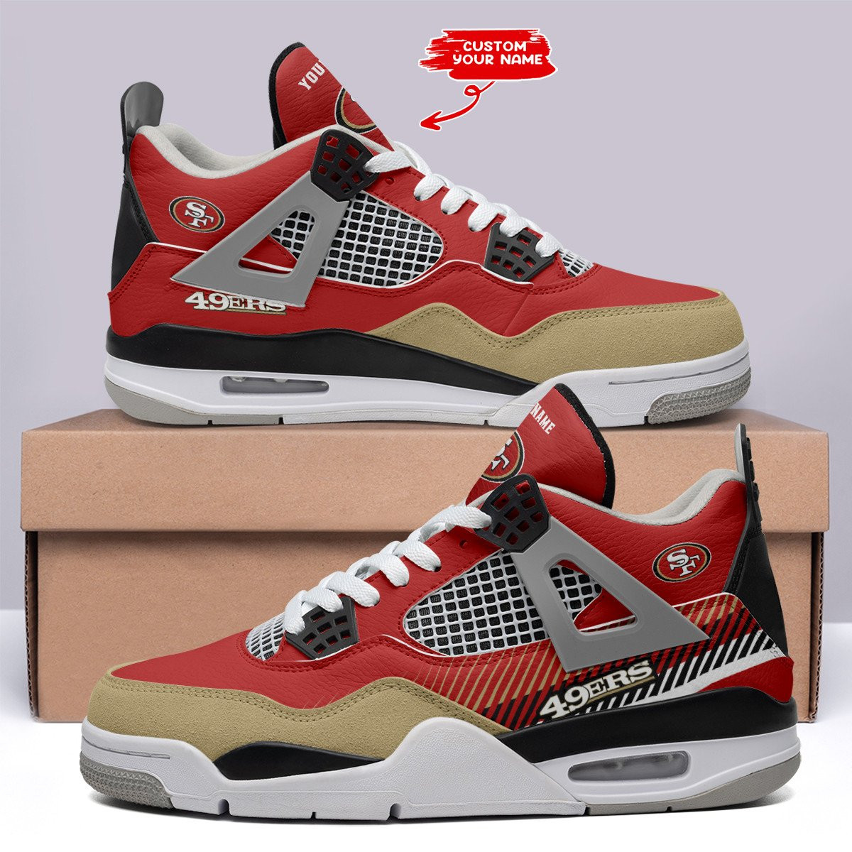Sportswearmerch San Francisco 49ers NFL  Sneaker AJ4 Sneakers Shoes For Men And Women