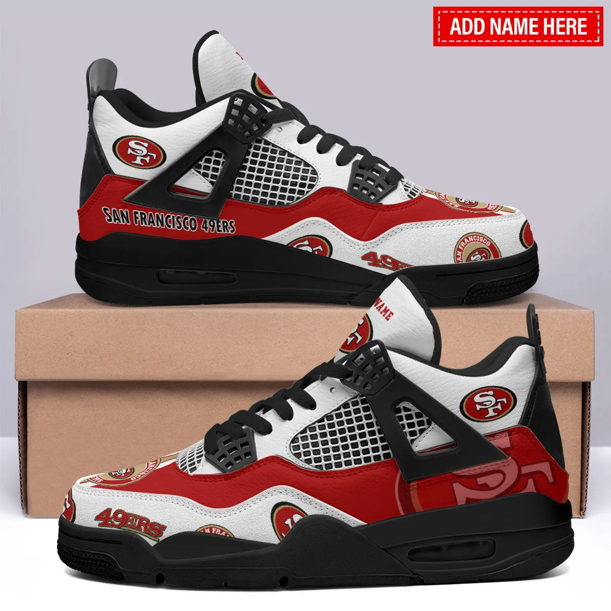 Sportswearmerch San Francisco 49ers NFL Air Jordan 4 Sneaker AJ4 Sneakers Shoes For Men And Women