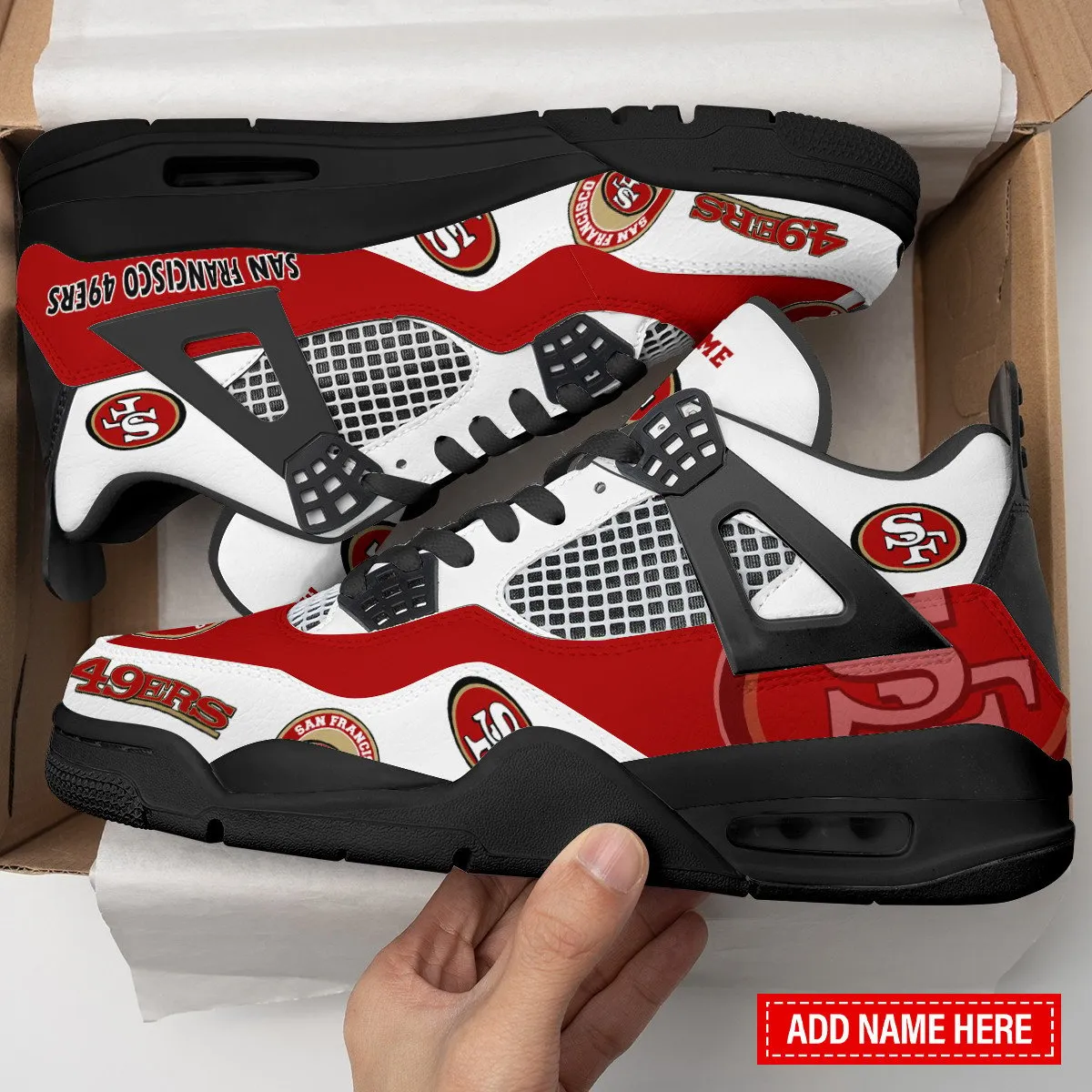 Sportswearmerch San Francisco 49ers NFL Air Jordan 4 Sneaker AJ4 Sneakers Shoes For Men And Women