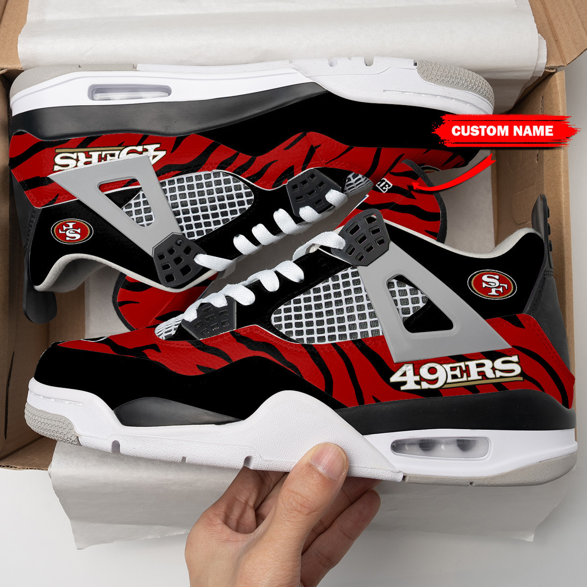 Sportswearmerch San Francisco 49ers NFL Air Jordan 4 Sneaker AJ4 Sneakers Shoes For Men And Women