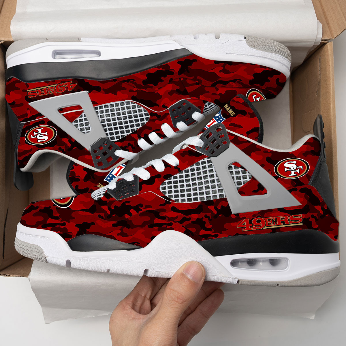 Sportswearmerch San Francisco 49ers NFL Camo  AJ4 Sneakers Shoes For Men And Women