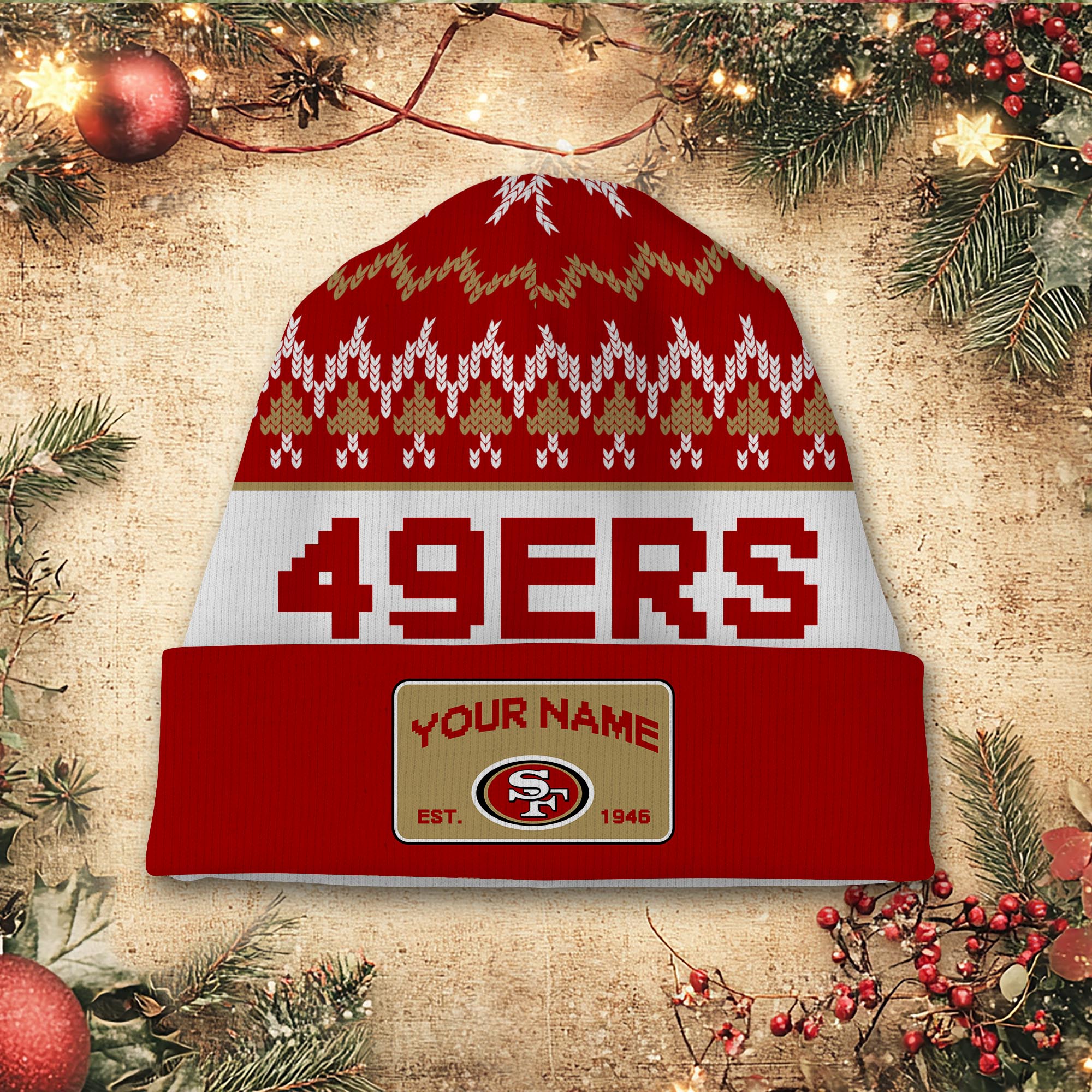 Sportswearmerch San Francisco 49ers NFL Christmas Beanie Hat For Fan