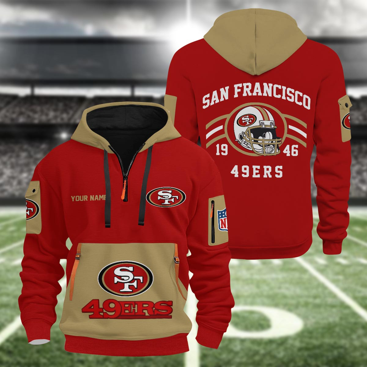 Sportswearmerch San Francisco 49ers NFL Half Zip Hoodie For Fan