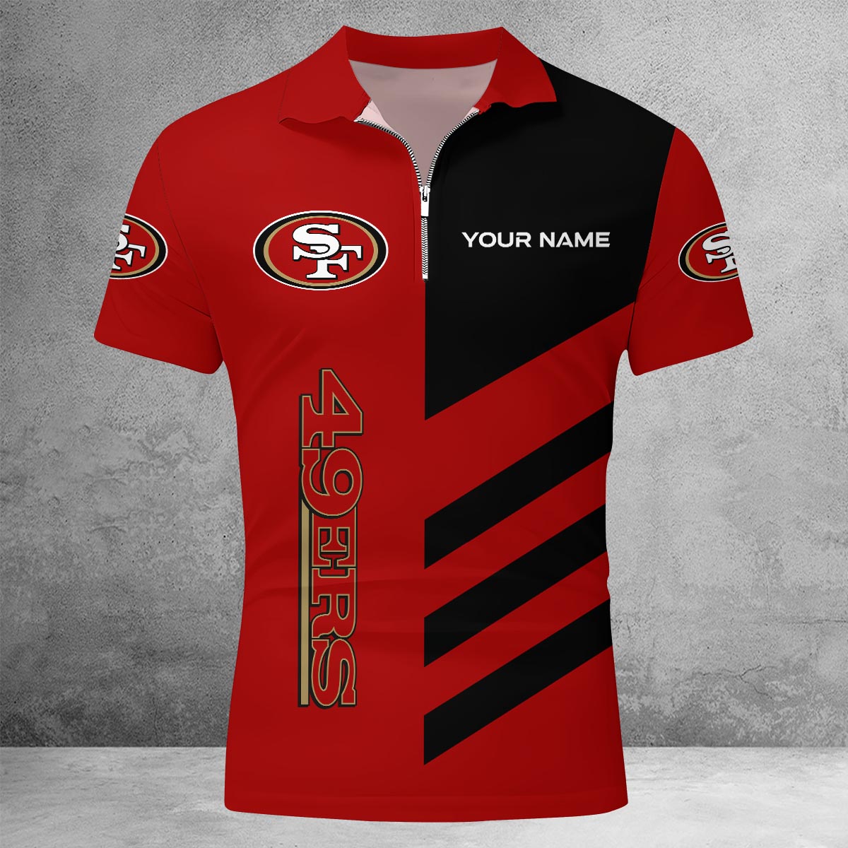 Sportswearmerch San Francisco 49ers NFL Lapel Zip Polo Shirt For Fan