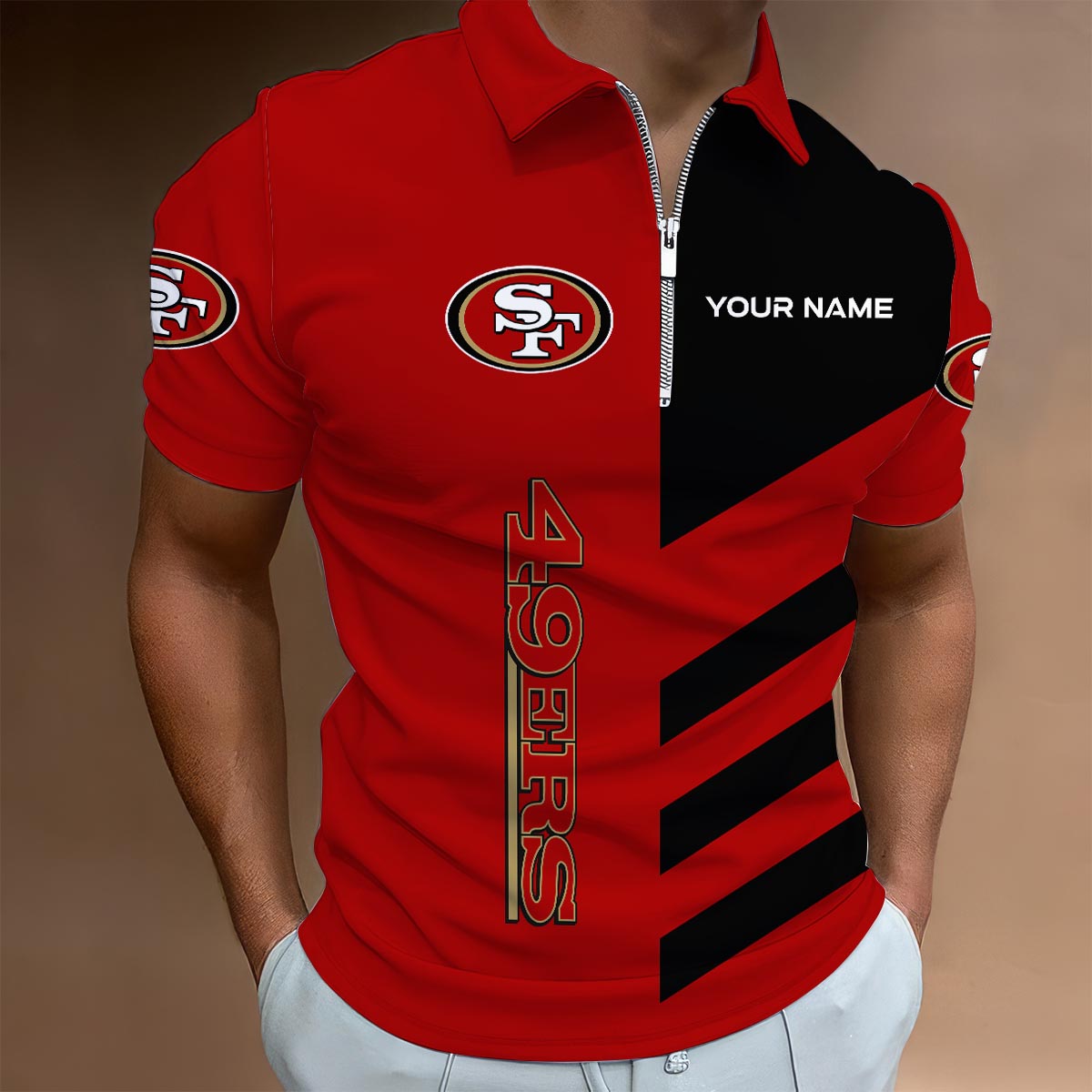 Sportswearmerch San Francisco 49ers NFL Lapel Zip Polo Shirt For Fan