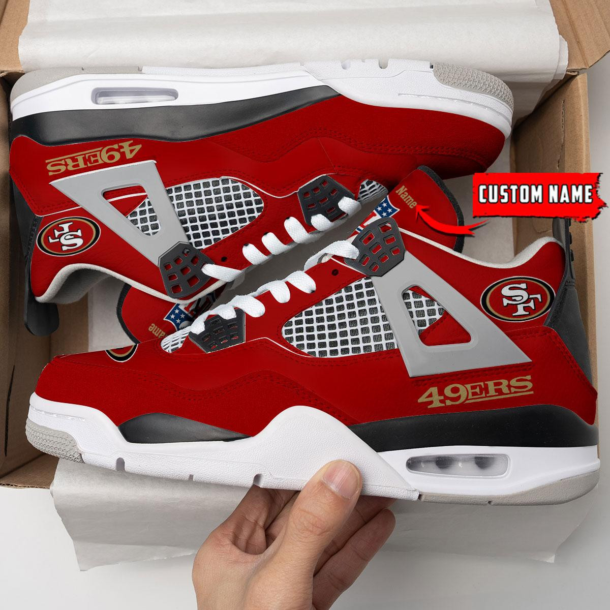Sportswearmerch San Francisco 49ers NFL Personalized Air Jordan 4 AJ4 Sneakers Shoes For Men And Women