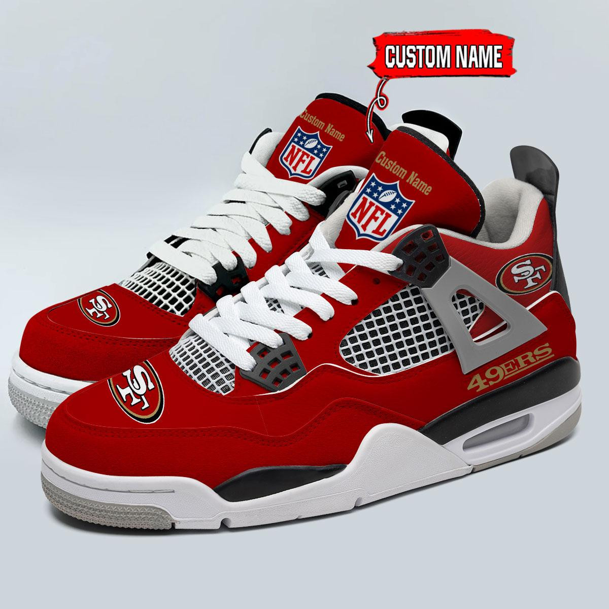 Sportswearmerch San Francisco 49ers NFL Personalized AJ4 Sneakers Shoes For Men And Women
