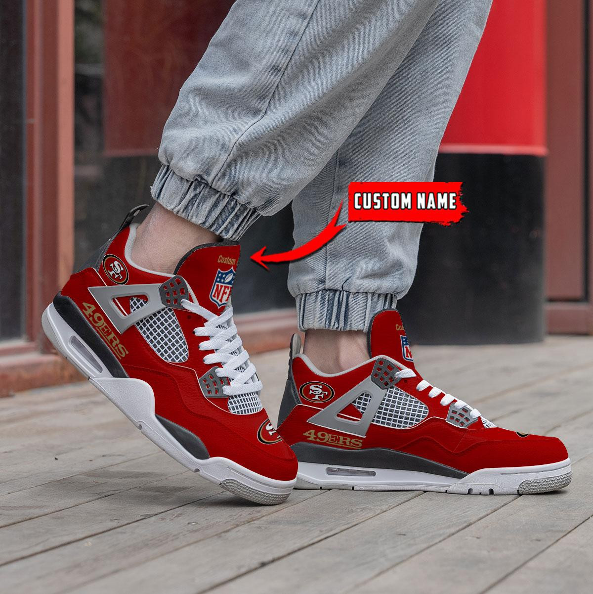 Sportswearmerch San Francisco 49ers NFL Personalized Air Jordan 4 AJ4 Sneakers Shoes For Men And Women