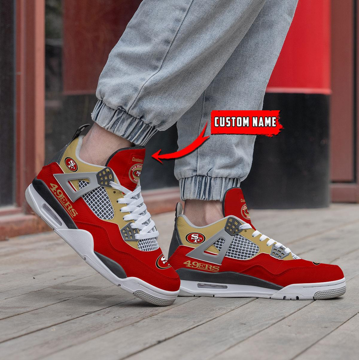 Sportswearmerch San Francisco 49ers NFL Personalized Air Jordan 4 SnAJ4 Sneakers Shoes For Men And Women