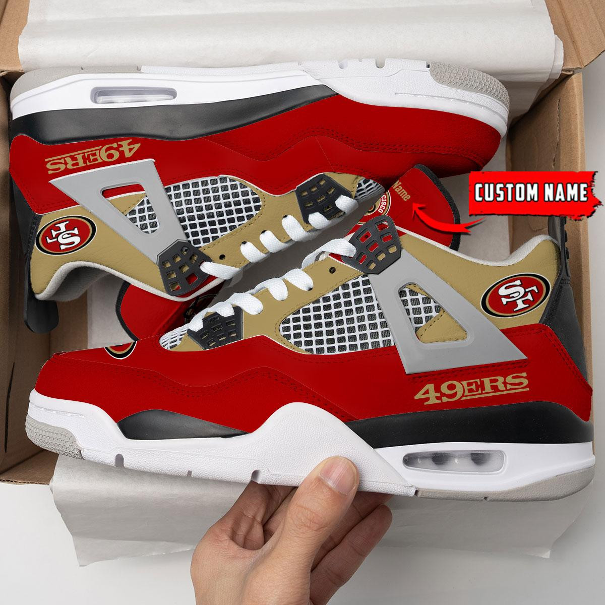 Sportswearmerch San Francisco 49ers NFL Personalized Air Jordan 4 SnAJ4 Sneakers Shoes For Men And Women