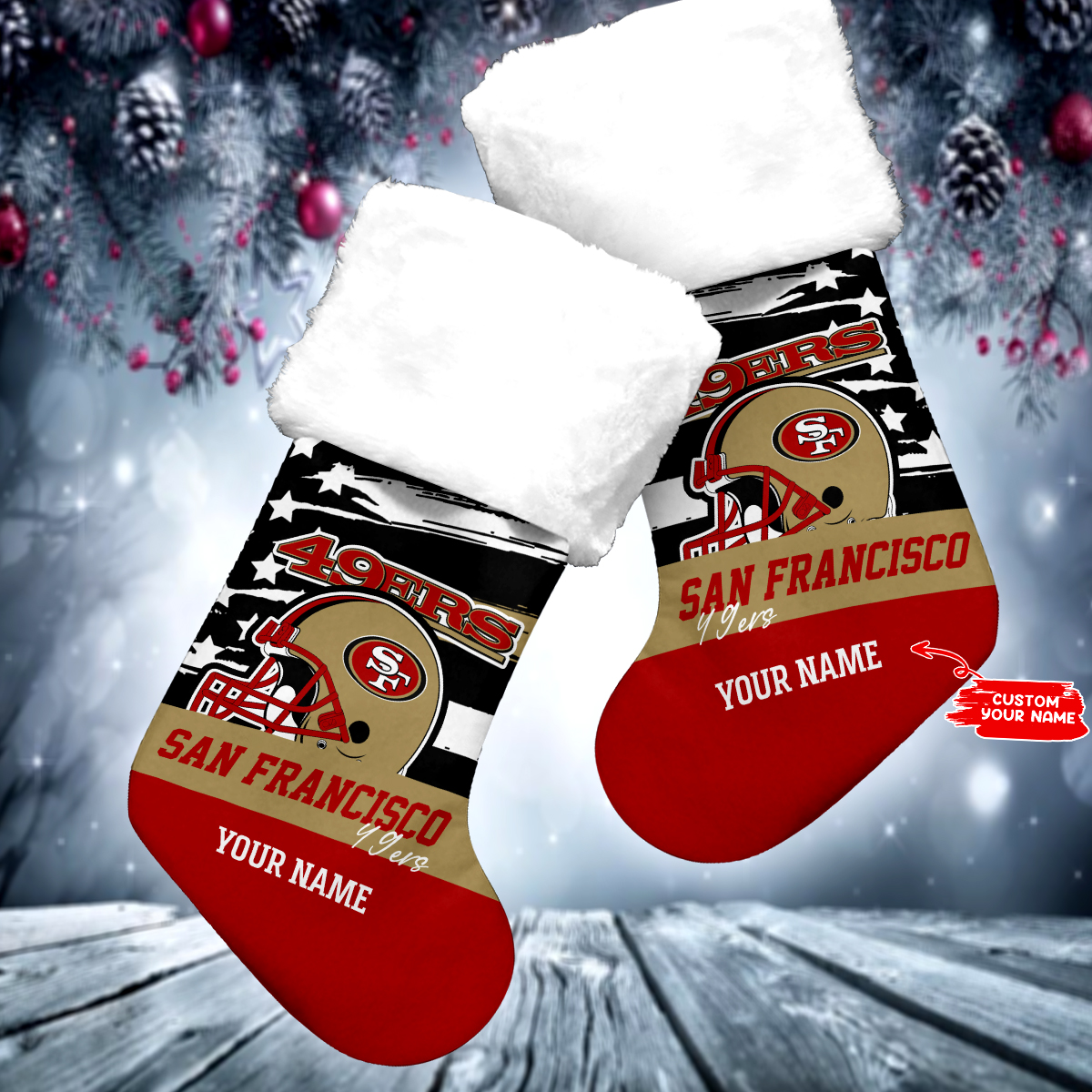 Sportswearmerch San Francisco 49ers NFL Personalized Christmas Socks For Fan