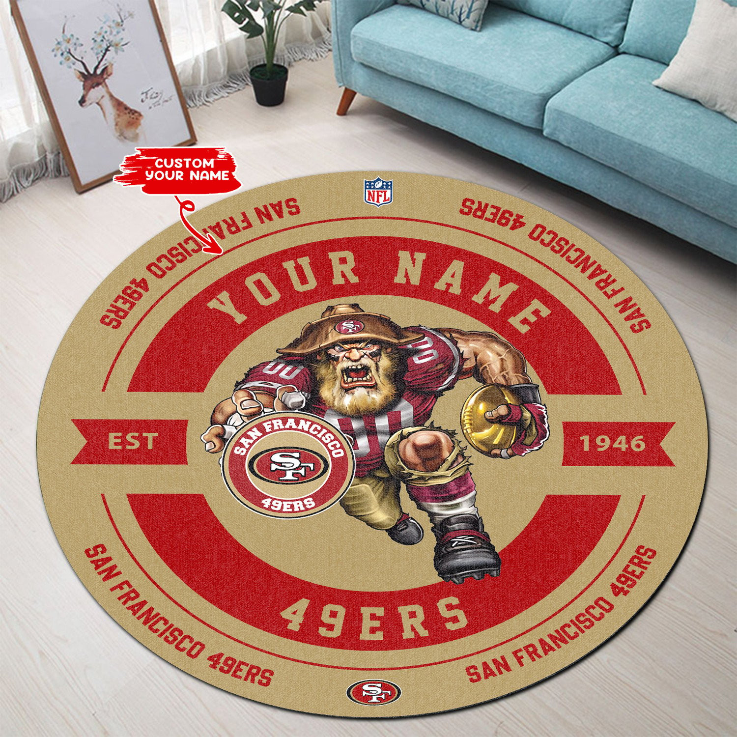 Sportswearmerch San Francisco 49ers NFL Personalized Round Rug For Fan