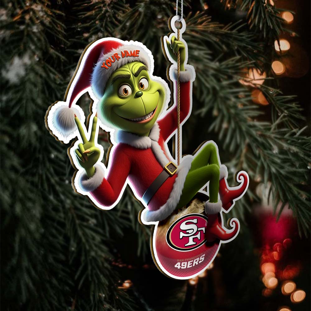 Sportswearmerch San Francisco 49ers NFL The Grinch x Christmas Acrylic Ornament Gift For Fan
