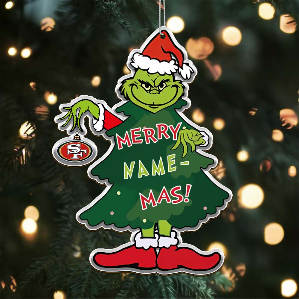 Sportswearmerch San Francisco 49ers NFL The Grinch x Christmas Acrylic Ornament Gift For Fan