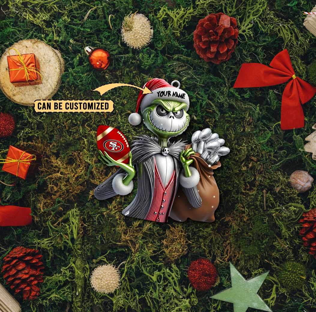 Sportswearmerch San Francisco 49ers NFL The Grinch x Jack x Christmas Acrylic Ornament Gift For Fan
