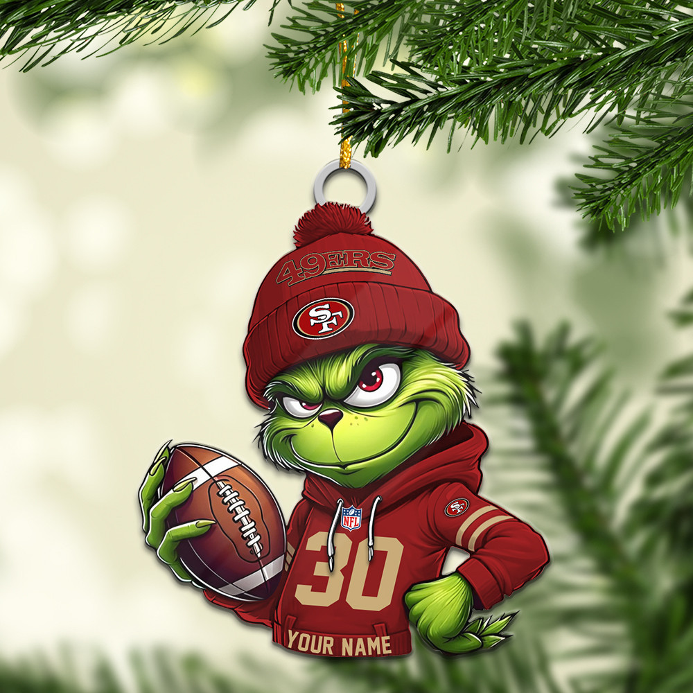 Sportswearmerch San Francisco 49ers NFL x Grinch Christmas Acrylic Ornament For Fans