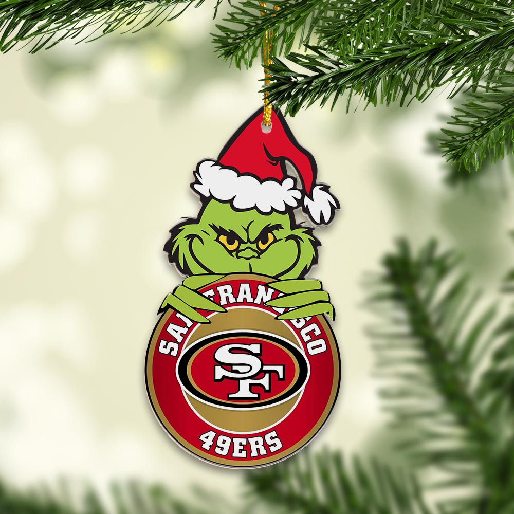 Sportswearmerch San Francisco 49ers NFL x Grinch Christmas Acrylic Ornament For Fans