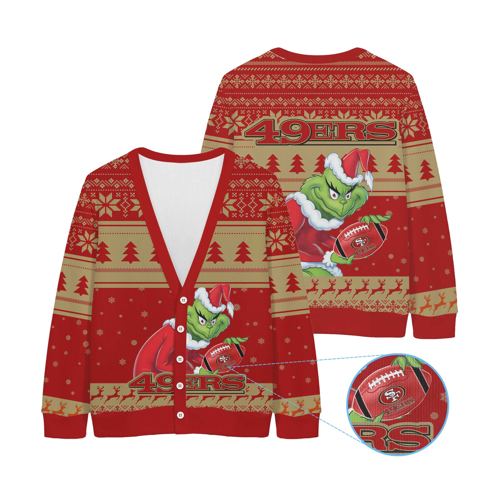 Sportswearmerch San Francisco 49ers NFL x Grinch Christmas Cardigan For Fan
