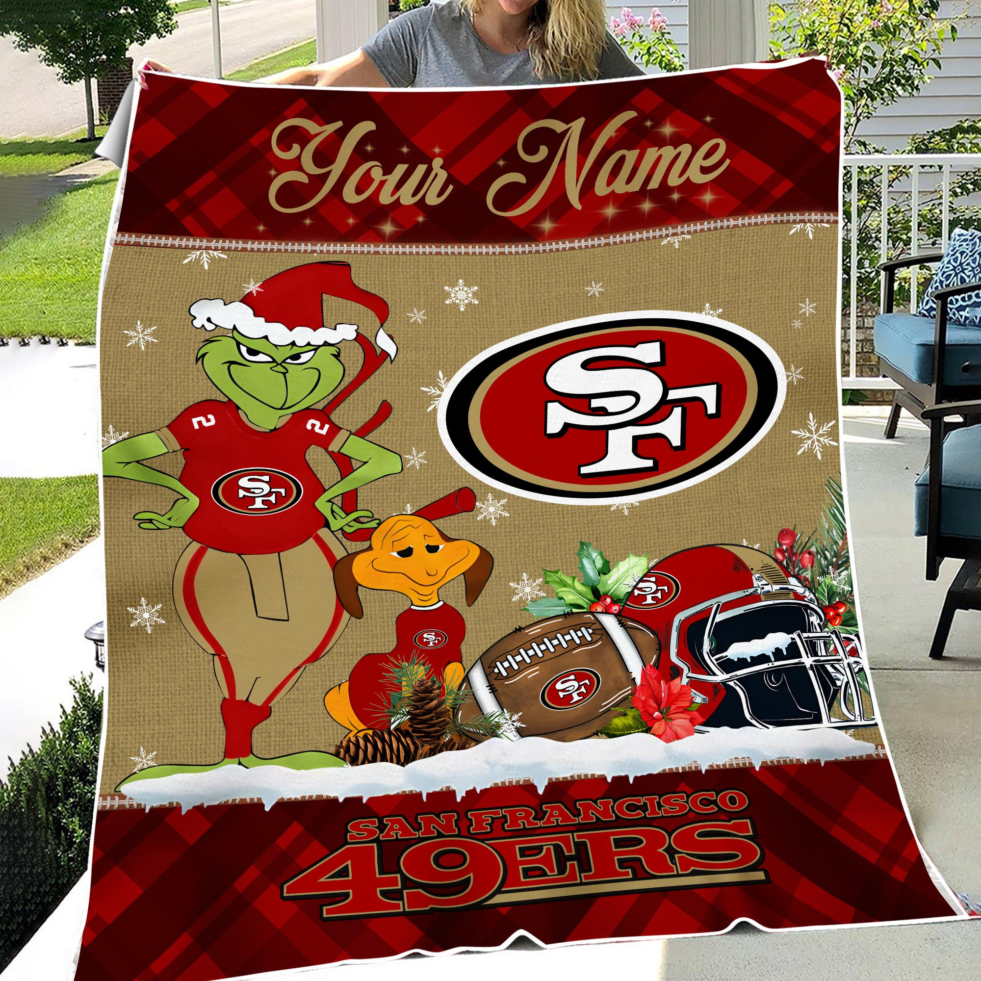 Sportswearmerch San Francisco 49ers NFL x Grinch Christmas Fleece Blanket For Fan
