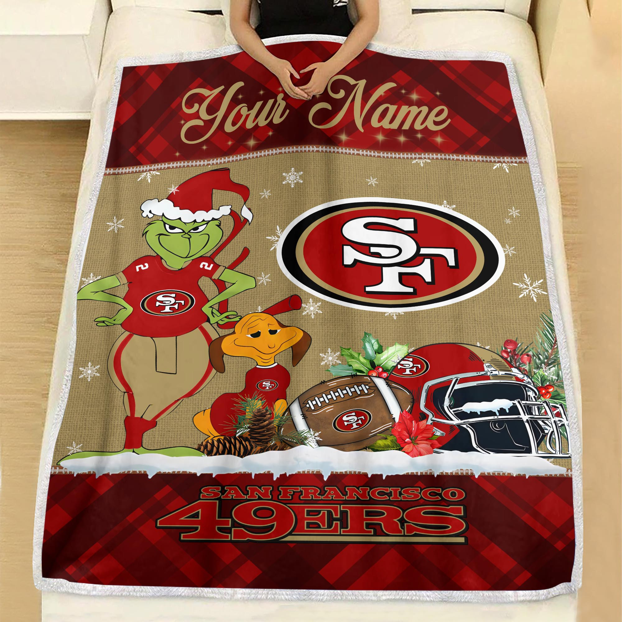 Sportswearmerch San Francisco 49ers NFL x Grinch Christmas Fleece Blanket For Fan