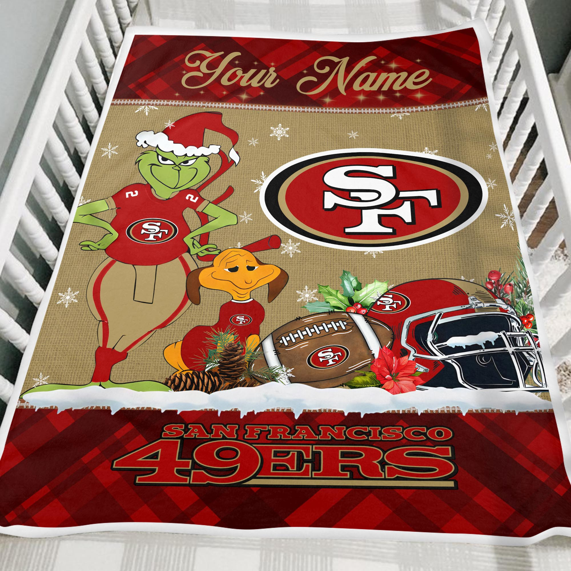 Sportswearmerch San Francisco 49ers NFL x Grinch Christmas Fleece Blanket For Fan