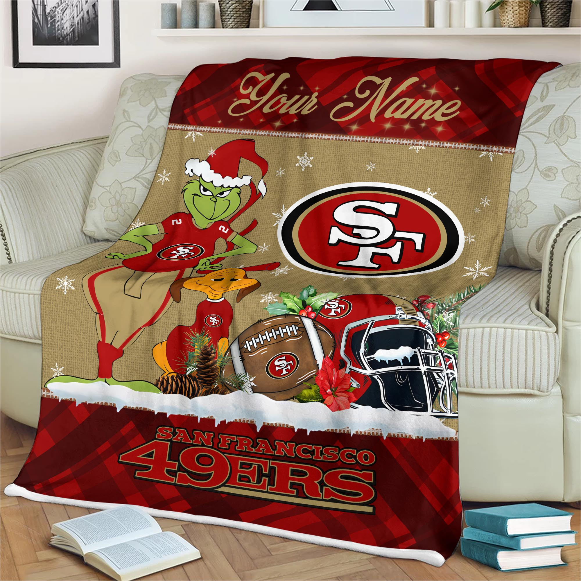 Sportswearmerch San Francisco 49ers NFL x Grinch Christmas Fleece Blanket For Fan